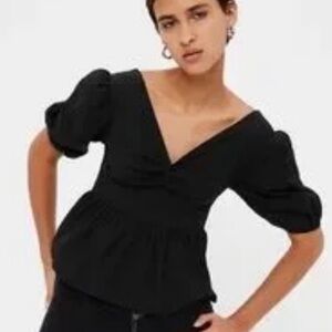 Gap Black Twist Front Peplum Cotton Top Sz Small